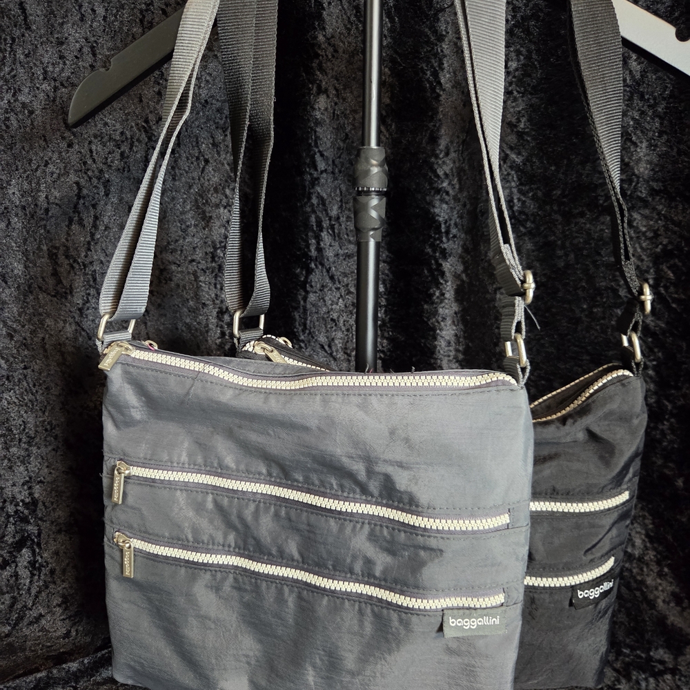 Baggallini Crossbody Travel Bags Set of 2 Gray & Black Multi Pocket Organizer